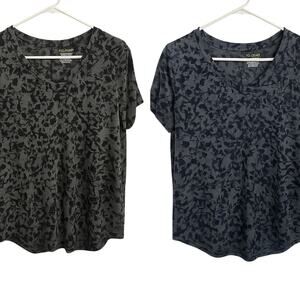 Bundle of Tek Gear Essential Gear Black Floral V Neck Short Sleeve Top Size XL